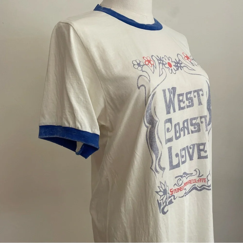 NWOT Stoned Immaculate West Coast Love Ringer Tee - White and Blue Large Cotton - Picture 4 of 8